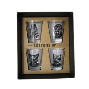 SpitfireGirl Animal Menagerie Shot Glass Set Four New Cat Fox Bear Lion